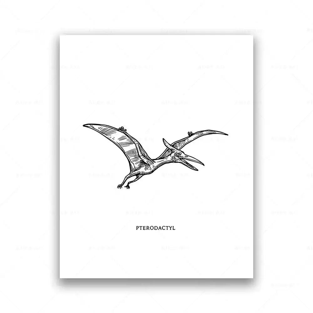 Dinosaur Sketch Paleontology Wall Art Canvas Painting Dinosaur Nordic Poster Print Wall Picture for Boy Kids Room Playroom Decor