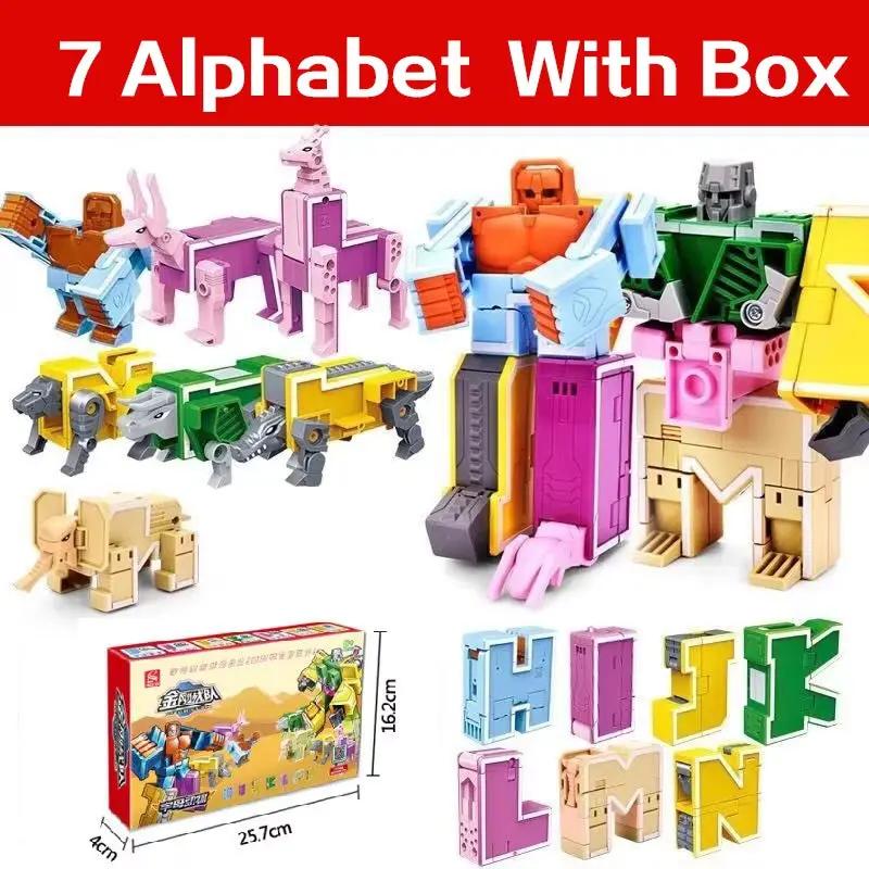 GUDI Assemble Robots Transformation Building Blocks Action Figure Car Model Deform Number Letters Alphabet Math Educational Toys