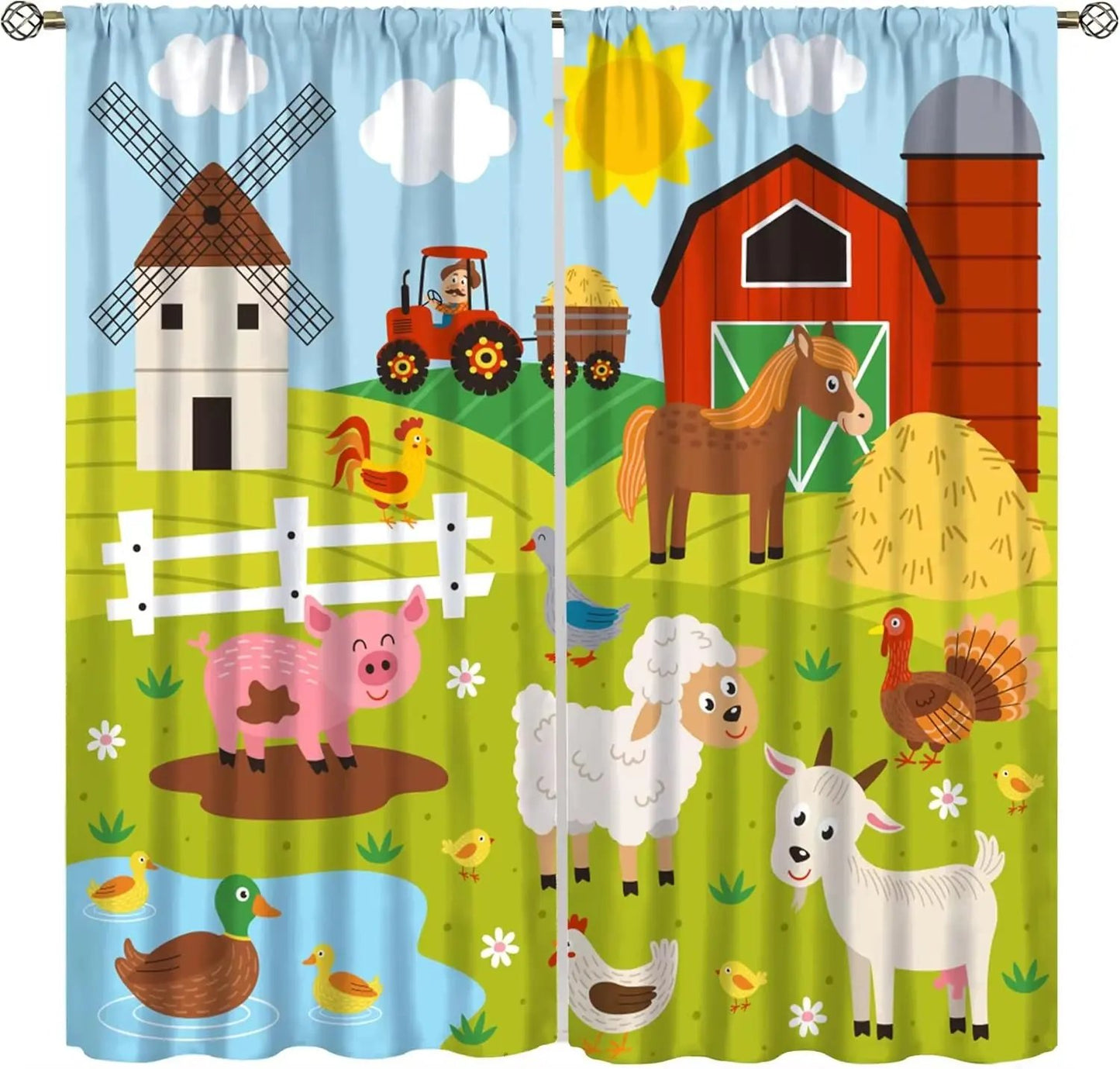 Toddler Dinosaur Curtains, Blue Cartoon Forest Plant Jurassic Cute Dinosaur Animal Windows Treatments Drapes for Boys Kids