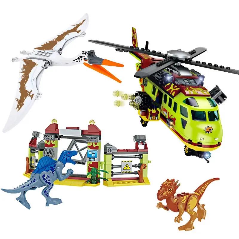 Cretive 2In1 Dinosaur Escape Adventure Pterosaur Chase Scene with Helicopter Building Blocks Model Bricks Assembly Toy Kids Gift