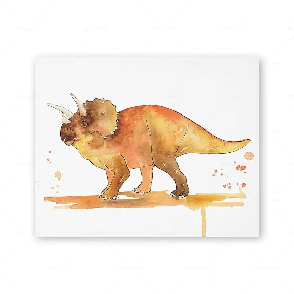 Watercolor Dinosaur Poster Dinosaur Footprints Skeleton Wall Art Canvas Painting T-Rex Print Nursery Baby Kids Boys Room Decor