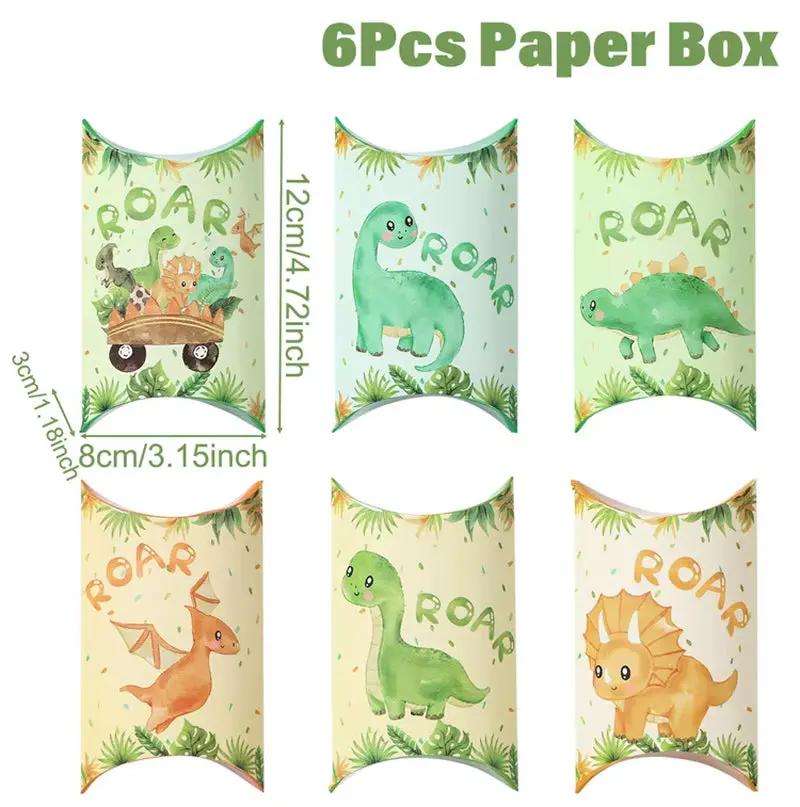 6Pcs Dinosaur Candy Boxes Happy 1St Birthday Party Decoration Kids Gifts Packaging Box Dino Baby Shower Supplies Box Bag