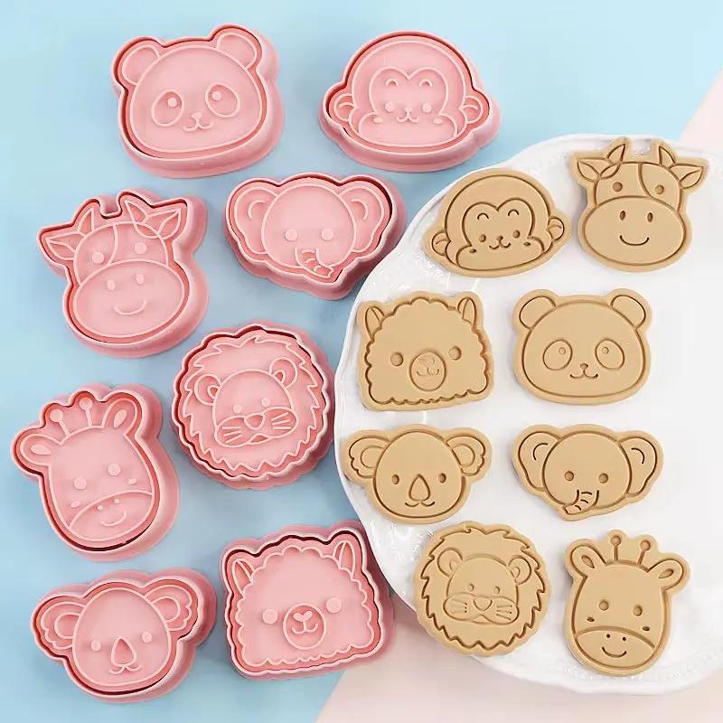 8 Pcs/Set Cookie Cutters Plastic 3D Dinosaur Shape Cartoon Pressable Biscuit Mold Cookie Stamp Kitchen Baking Pastry Bakeware