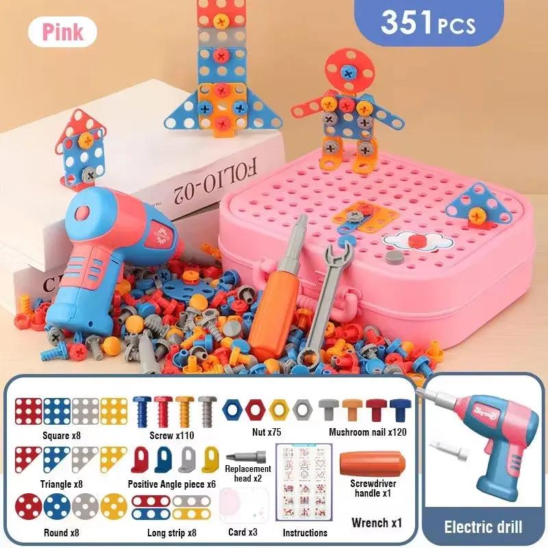 Children Toys Tool Set Electric Drill Screw Nut 3D Puzzle Toys Pretend Play Dinosaur Drilling Assembly Educational Toys for Boys