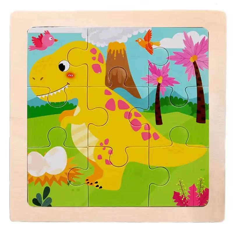 9 Pieces Wooden Puzzle Cartoon Dinosaur Transportation Montessori 3D Puzzle Game Early Learning Educational Toys for Children