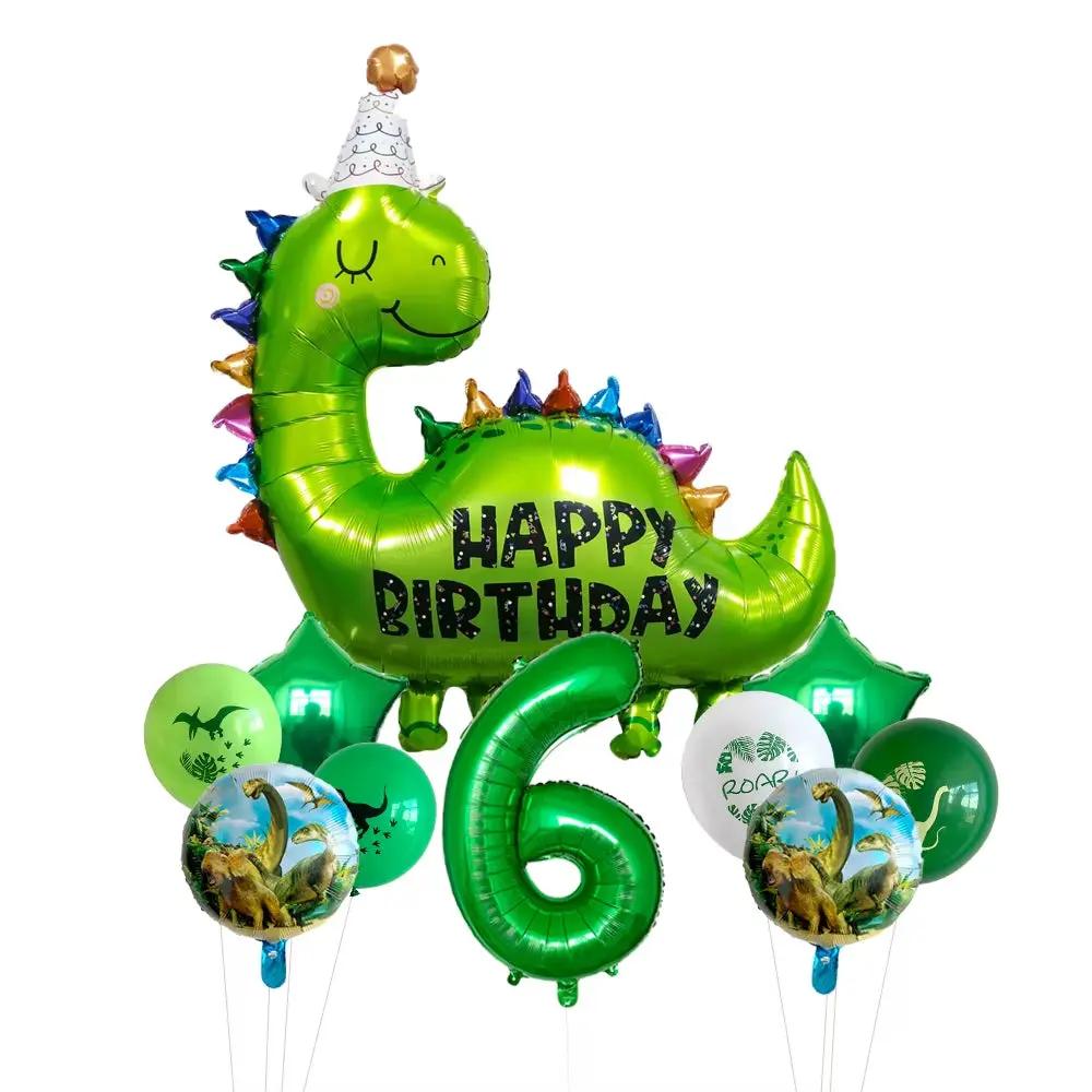 1Set Happy Birthday Dinosaur Number Star Foil Balloons with Jurassic Theme Latex Balloon Children'S Birthday Party Decorations