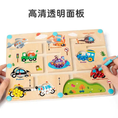 Children'S Wooden Early Education Magnetic Pen Dinosaur Maze Mechanism Movement Magnetic Puzzle Toys