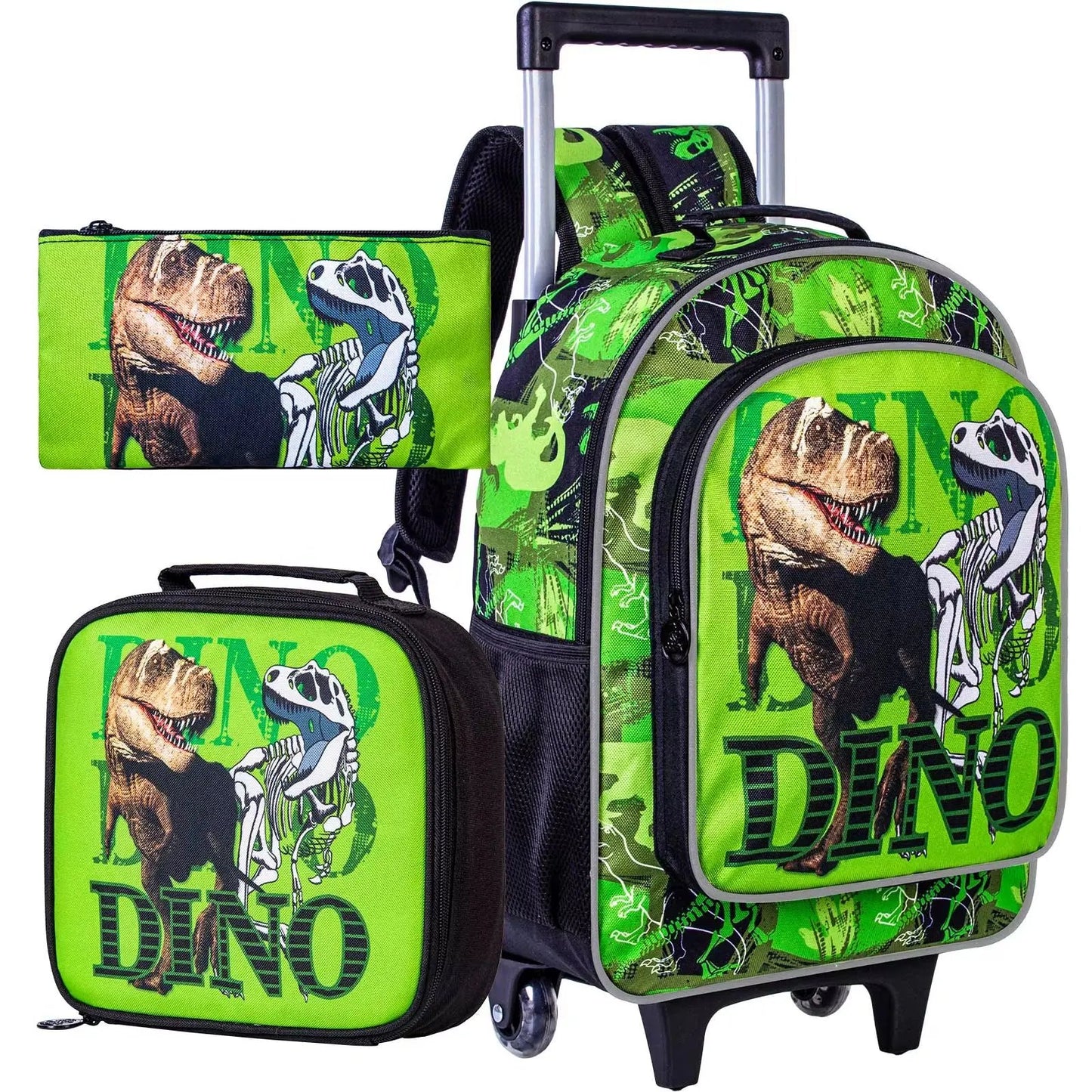 3PCS Rolling Backpack for Girls Boys, Kids Roller Wheels Bookbag, Wheeled School Bag with Lunch Bag