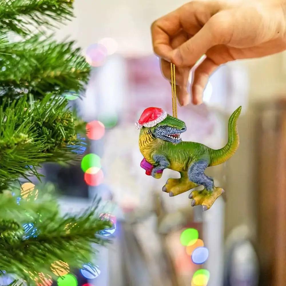 2D Acrylic Dinosaur Pendant Dinosaur Acrylic Xmas Tree Dragon Ornaments Cute Eye-Catching Dinosaur Car Mirror Pendant Office