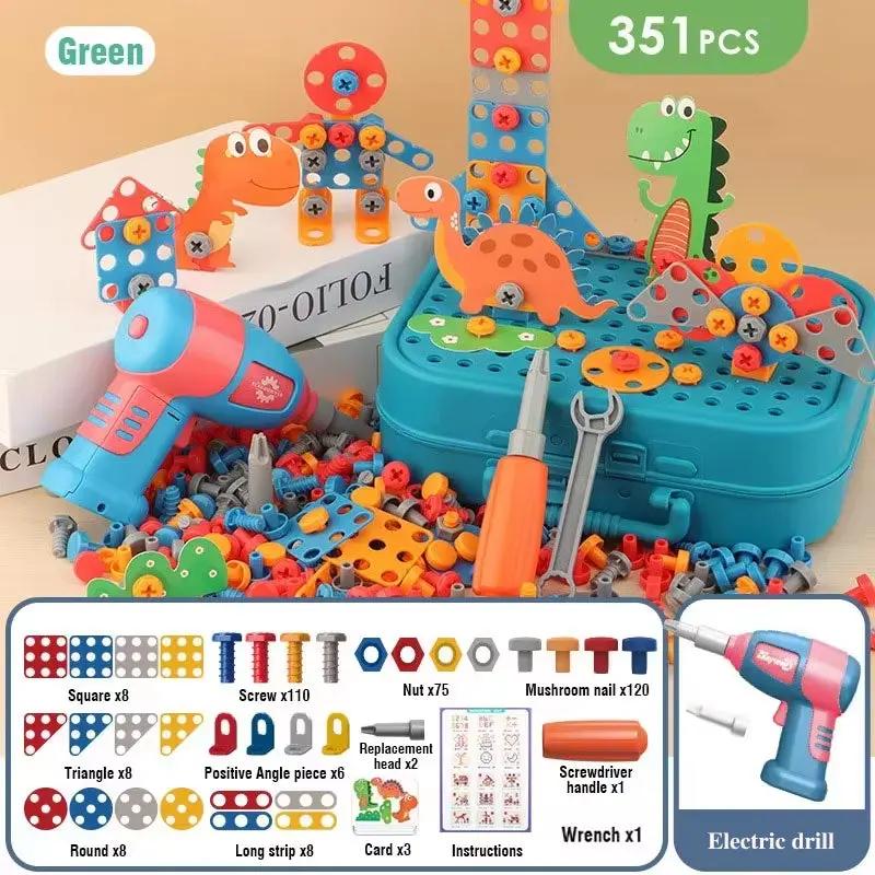 Children Toys Tool Set Electric Drill Screw Nut 3D Puzzle Toys Pretend Play Dinosaur Drilling Assembly Educational Toys for Boys