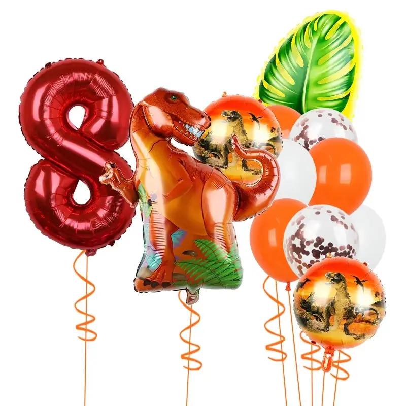 1Set Dinosaur 32Inch Number Leaf Aluminum Film Balloon Set Jurassic Dinosaur Theme Green Balloon Kids Birthday Party Supplies