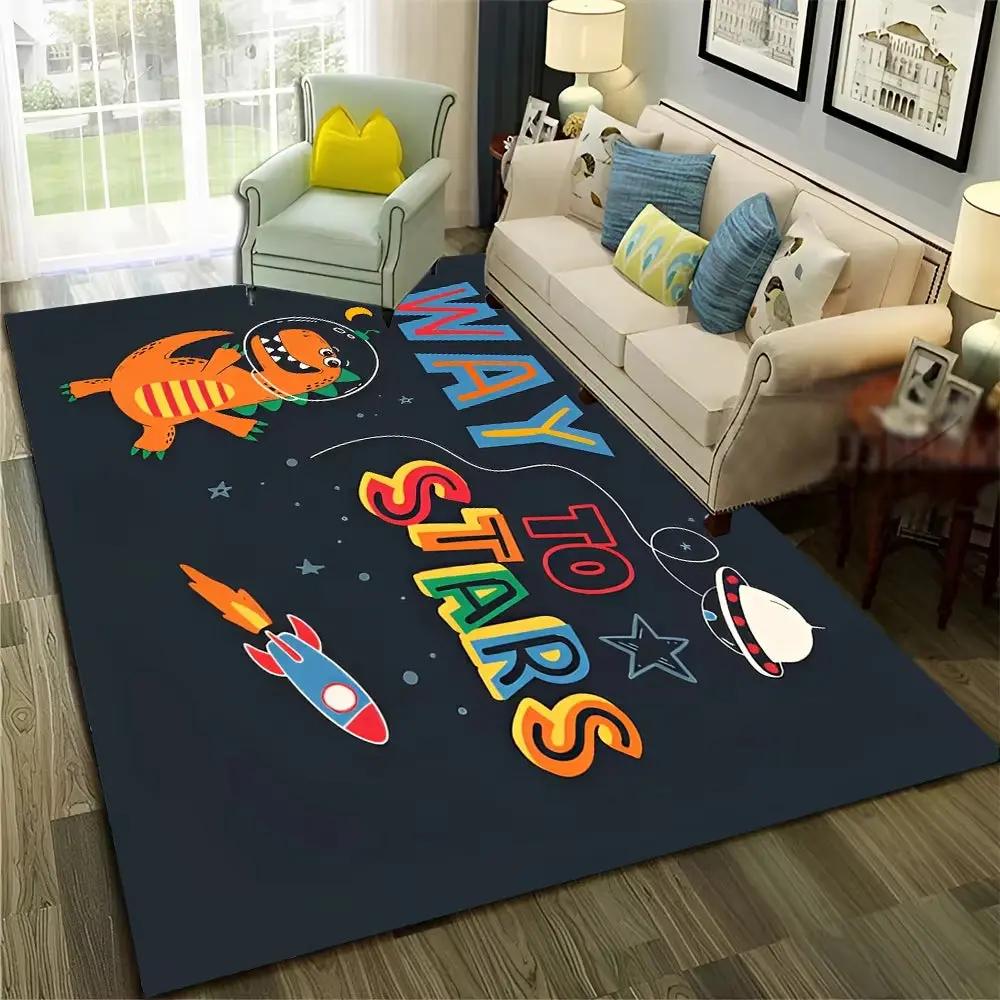 3D Cute Dino Dinosaur Space Cartoon Carpet Rug for Home Living Room Bedroom Sofa Doormat Decor,Child Area Rug Non-Slip Floor Mat