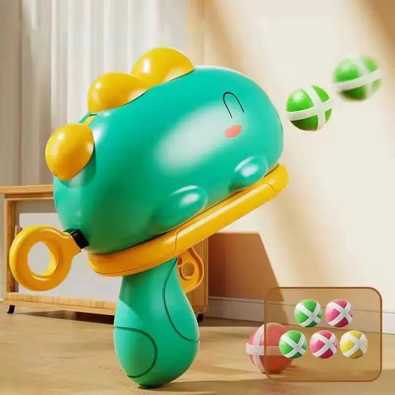 1 Set Catapult Target Dart Board Sport Softball Interactive Toys for Boys Girls Gift Kids Cartoon Dinosaur Sticky Ball Gun Toy