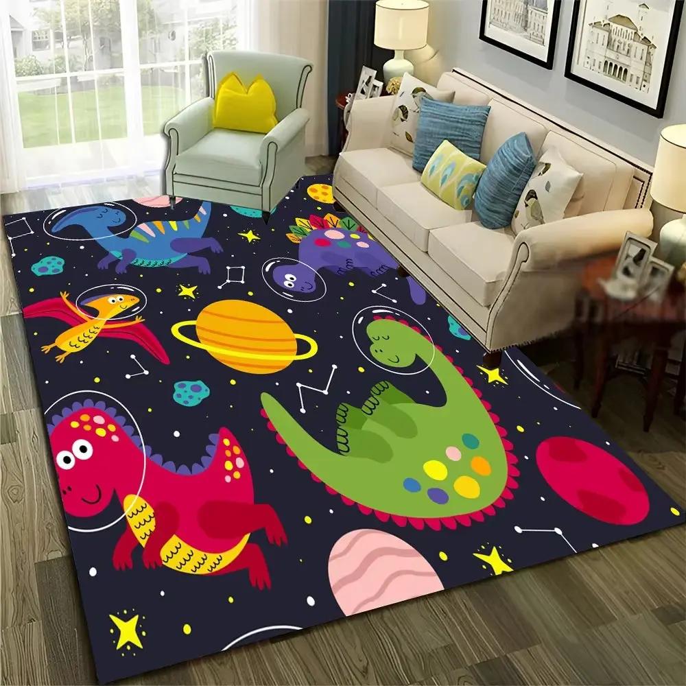 3D Cute Dino Dinosaur Space Cartoon Carpet Rug for Home Living Room Bedroom Sofa Doormat Decor,Child Area Rug Non-Slip Floor Mat