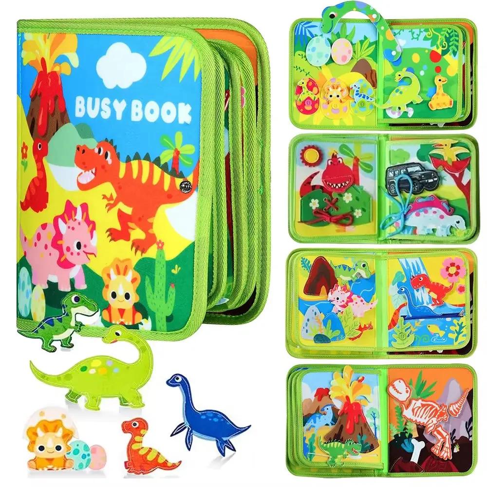 Dinosaur Busy Board Life Skills Educational Learning Sensory Felt Quiet Activity Books for Baby Travel Montessori Toys Boy Girl