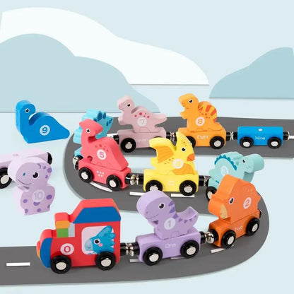 Educational Wooden Magnetic Toy Dinosaurs Train Early Learning Number Matching Desktop Puzzle Toys for Children Montessori Conce