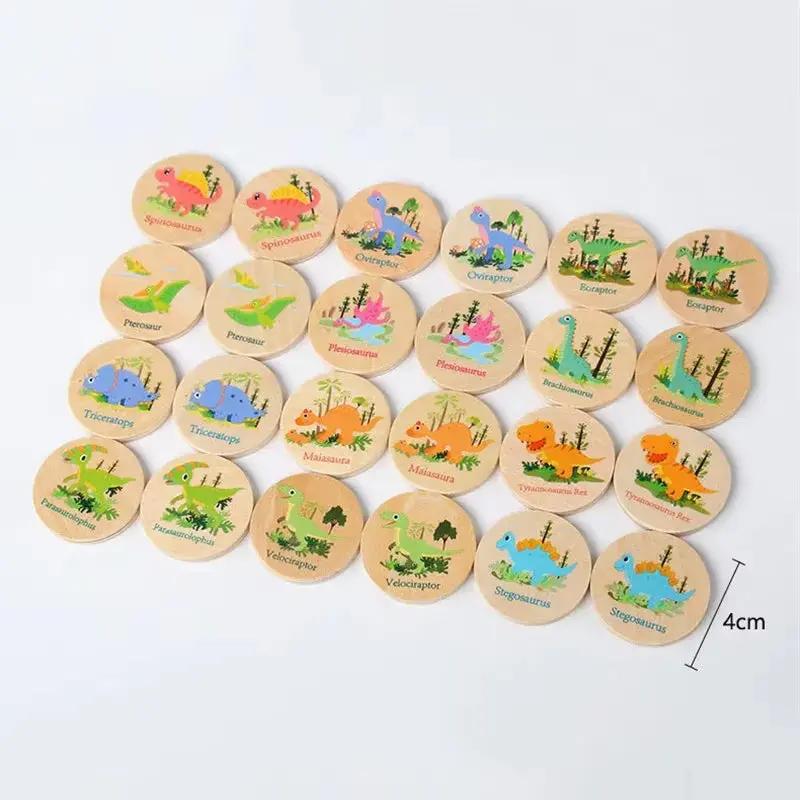 Memory Game Dinosaur Matching Toy Preschool Matching Board Game for Early Learning Development Wooden Games Summer Party Gift