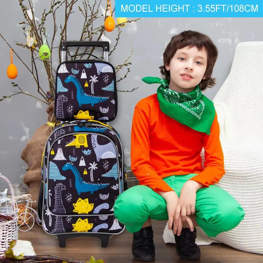 3PCS Rolling Backpack for Girls Boys, Kids Roller Wheels Bookbag, Wheeled School Bag with Lunch Bag