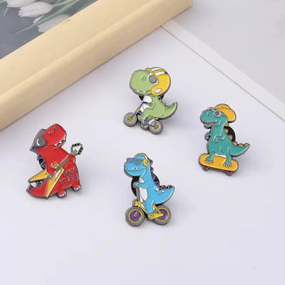 Dinosaur Series Enamel Pins Book Skate Rock LGBT Animal Brooches Lapel Badges Funny Cartoon Jewelry Gifts for Children Wholesale