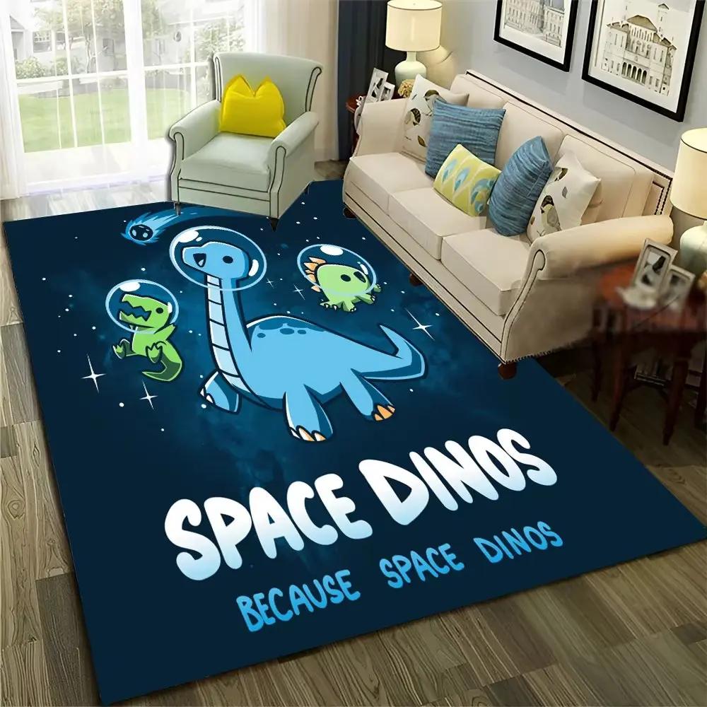 3D Cute Dino Dinosaur Space Cartoon Carpet Rug for Home Living Room Bedroom Sofa Doormat Decor,Child Area Rug Non-Slip Floor Mat