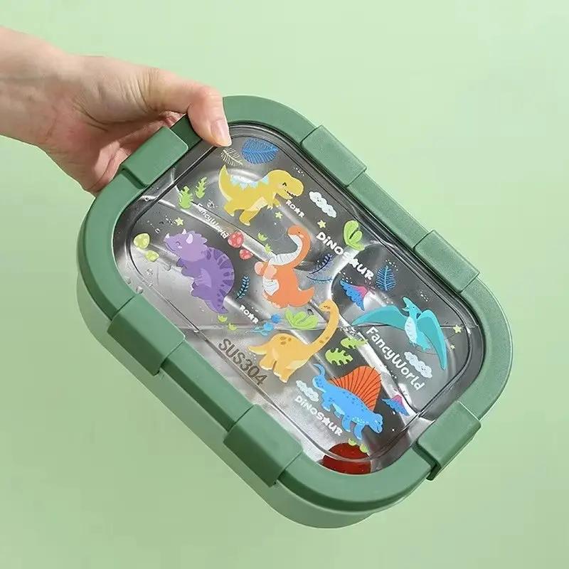Cartoon Lunch Box Stainless Steel Compartment Bento Box Microwave Available Food Container Students Office Worker Portable Bento