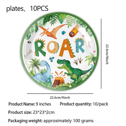 Dinosaur Birthday Party Supplies Disposable Tableware Dino Roar Plates Napkins Cups Tablecloth Banner Party Decorations for Boys