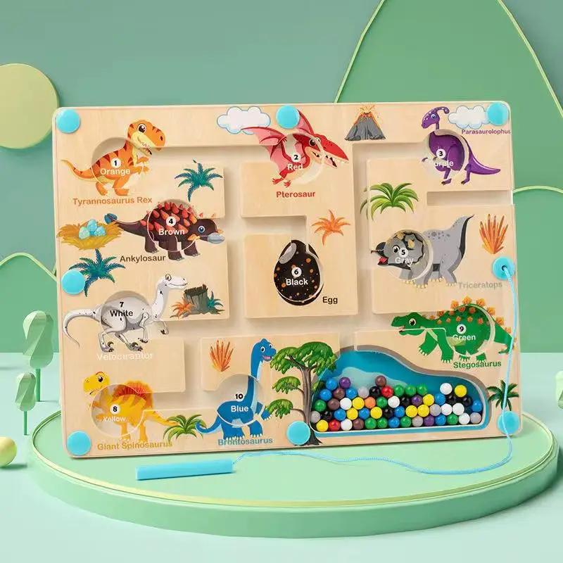 Children'S Wooden Early Education Magnetic Pen Dinosaur Maze Mechanism Movement Magnetic Puzzle Toys