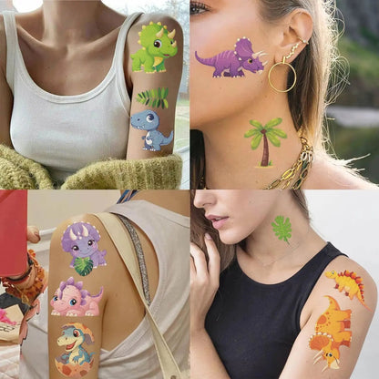 10Pcs Cartoon Dinosaur Tattoo Stickers Cute Animal Birthday Party Temporary Tattoos Sticker Pack Funny Kids Christmas Gift Toy