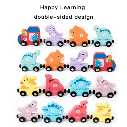 Educational Wooden Magnetic Toy Dinosaurs Train Early Learning Number Matching Desktop Puzzle Toys for Children Montessori Conce