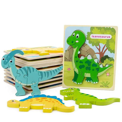 Baby Wooden Cartoon Dinosaur 3D Puzzle Jigsaw for Kids Boy Girl Montessori Early Learning Educatioanl Puzzle Toys