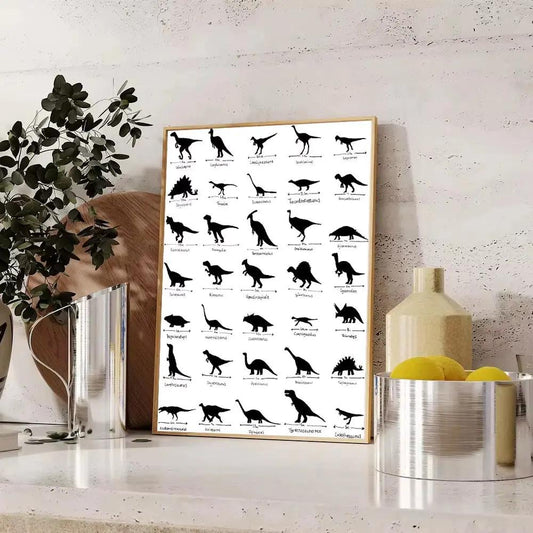 Jurassic Dinosaur Canvas Wall Art Prehistoric Fossil Decor Vintage Animal Print Kids Room Decor Large Canvas Painting Unique Gif