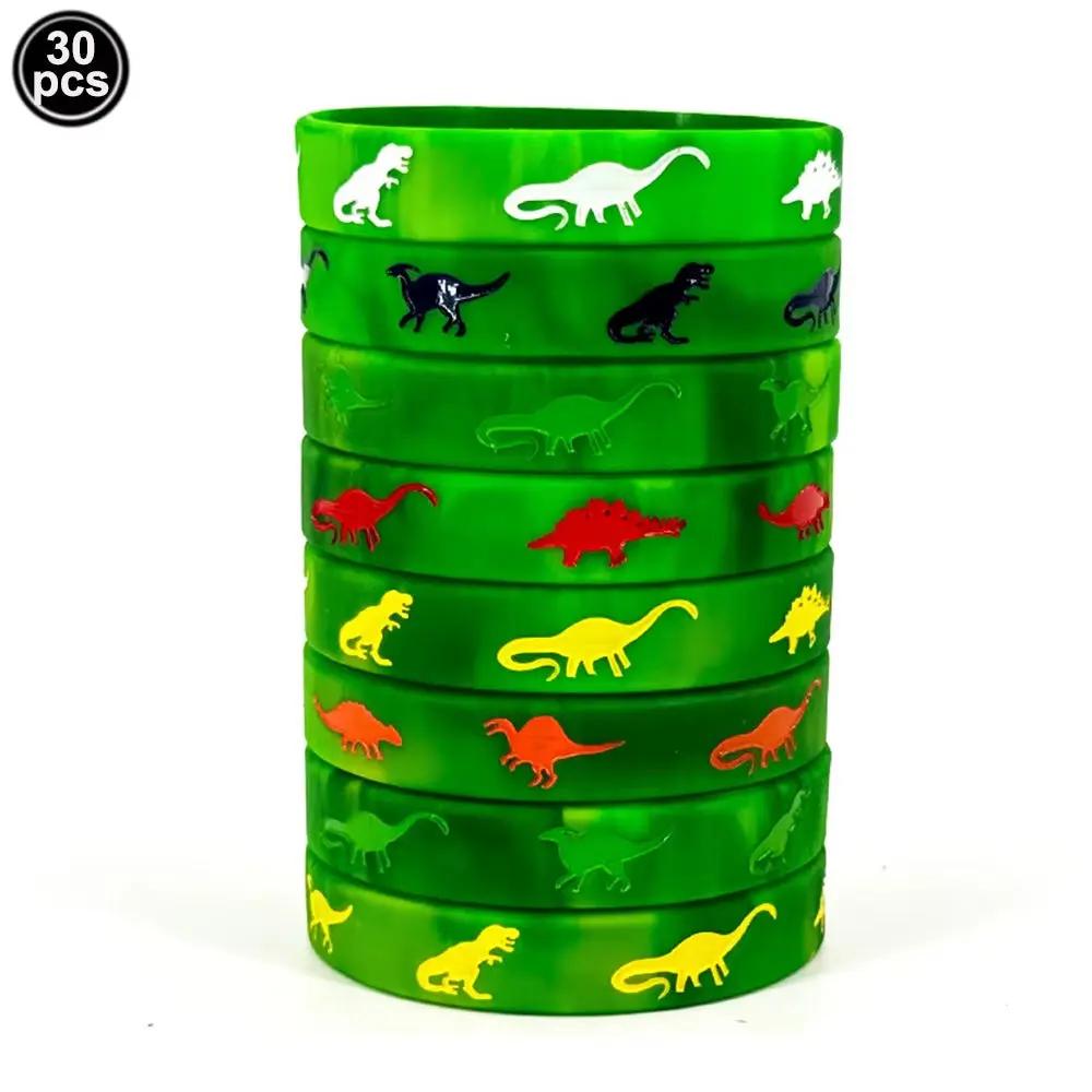 12/24/30Pcs Dinosaurs Silicone Wristbands Dinosaur Bracelet Dinosaur Party Favors Jurassic Themed Birthday Party Decoration