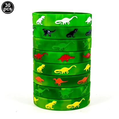 12/24/30Pcs Dinosaurs Silicone Wristbands Dinosaur Bracelet Dinosaur Party Favors Jurassic Themed Birthday Party Decoration