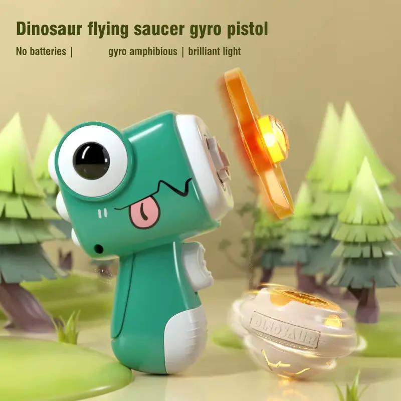 2 In1 Flying Disc Saucer Gyro Cartoon Dinosaur Air Launcher Sport Games Kids Educational Outdoor Toys for Children Gifts