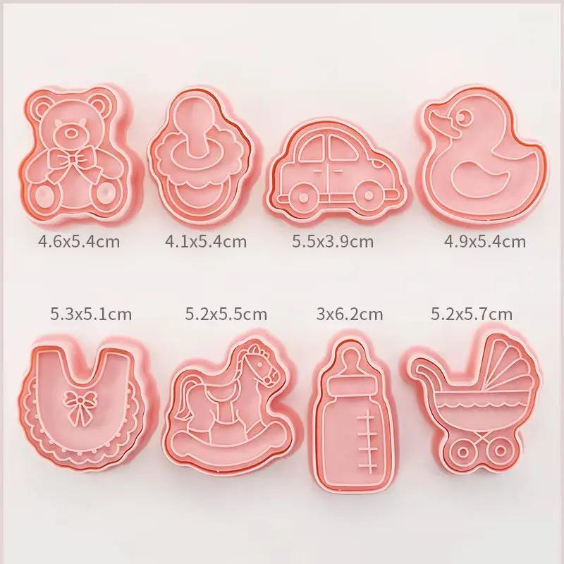 8 Pcs/Set Cookie Cutters Plastic 3D Dinosaur Shape Cartoon Pressable Biscuit Mold Cookie Stamp Kitchen Baking Pastry Bakeware