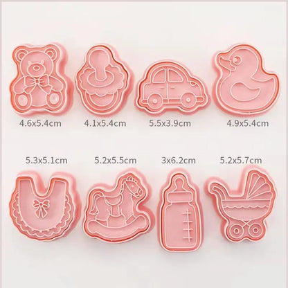 8 Pcs/Set Cookie Cutters Plastic 3D Dinosaur Shape Cartoon Pressable Biscuit Mold Cookie Stamp Kitchen Baking Pastry Bakeware