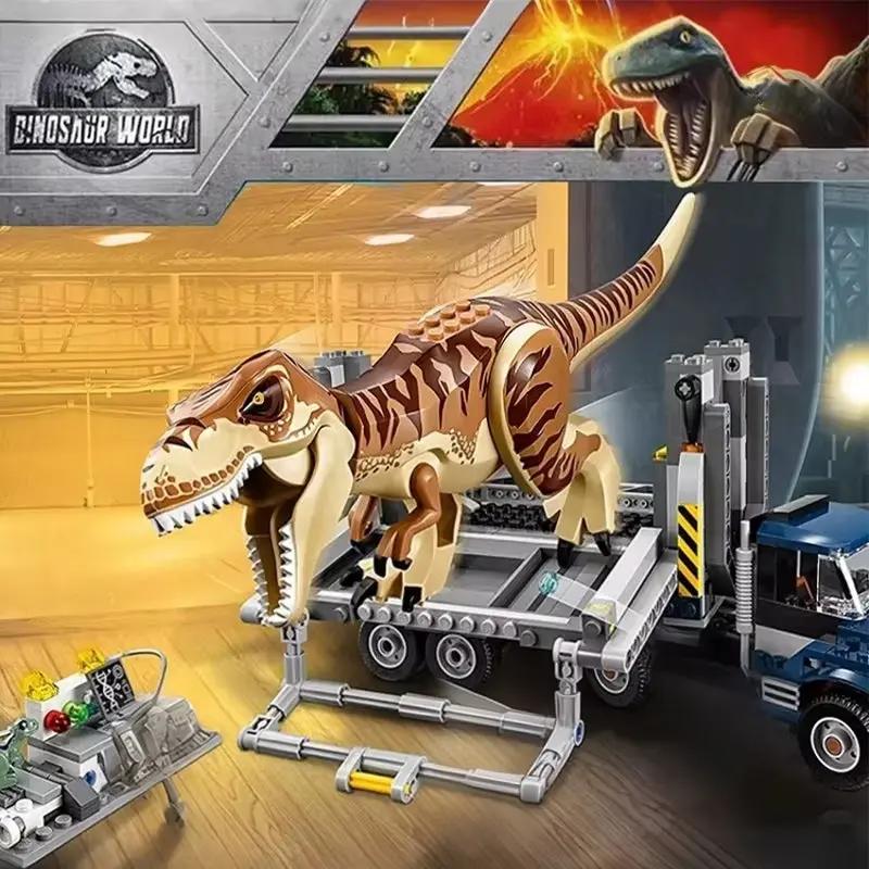 New Dinosaur Park World Building Blocks Set Dinosaur Transportation Truck DIY Toys Children Birthday Party Gift for Boy and Girl