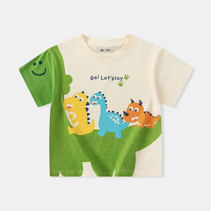 2025 Summer Children Boy Shorts Sleeve T-Shirts Cartoon Dinosaur Cotton Baby Boy Top 2-8 Years Kids Toddler Boy T Shirts Clothes