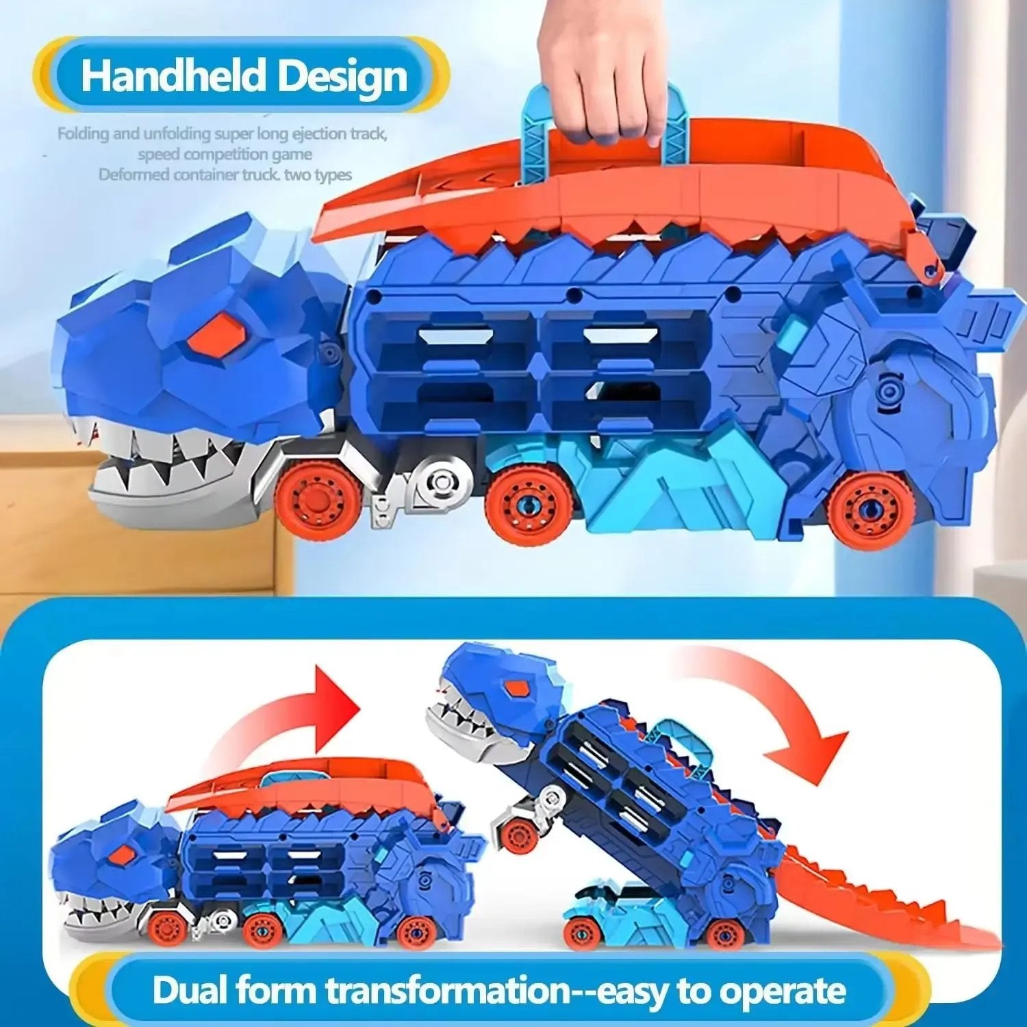 City Dinosaur Devouring Car Ultimate Hauler Track Toy Ultimate Transporter Hauler with 4 Alloy Car Toddler Truck Toys Boy Gifts