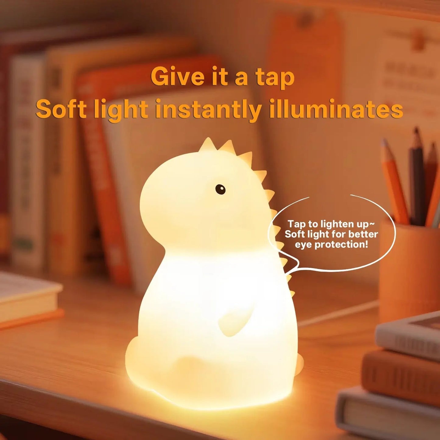 RGB Silicone Dinosaur Night Light USB Rechargeable Tap Control LED Lamp with Soft Light for Kids Baby Bedroom Decor Gift