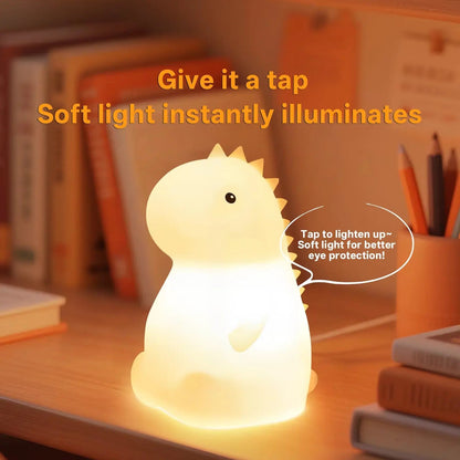 RGB Silicone Dinosaur Night Light USB Rechargeable Tap Control LED Lamp with Soft Light for Kids Baby Bedroom Decor Gift