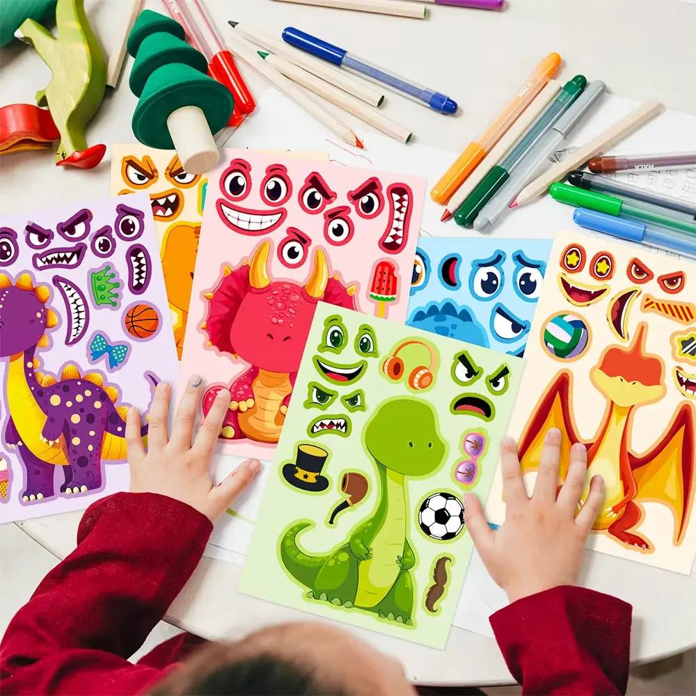 6/12Sheets Animal Dinosaur Puzzle Stickers Kids DIY Assemble Jigsaw Children Recognition Training Education Toy
