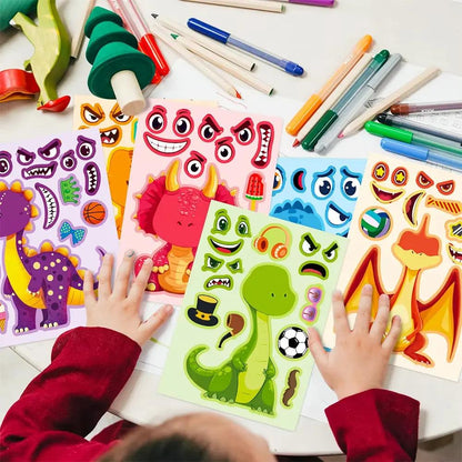 6/12Sheets Animal Dinosaur Puzzle Stickers Kids DIY Assemble Jigsaw Children Recognition Training Education Toy