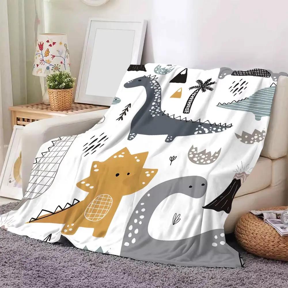1Pc Comfortable Cartoon Dinosaur Pattern Blanket, Polyester Fabric Machine Washable, Suitable for Bedroom Living Room Decoration