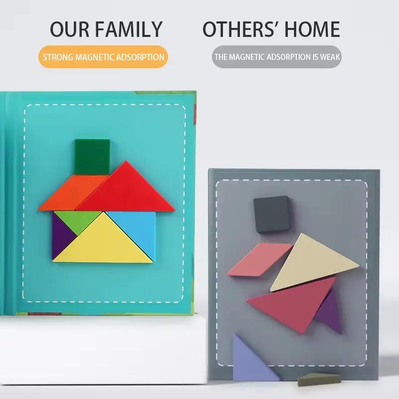 Wooden Jigsaw Magnetic Tangram Puzzle Book Educational Toys for Children Baby Kid Portable Montessori Learning Intelligence