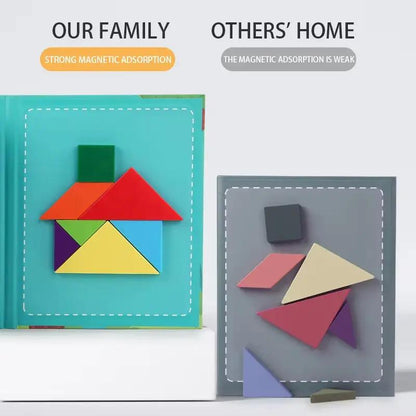 Wooden Jigsaw Magnetic Tangram Puzzle Book Educational Toys for Children Baby Kid Portable Montessori Learning Intelligence