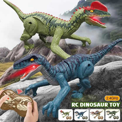 Remote Control Dinosaur Toys RC Electric Walking Jurassic Dinosaur Simulation Velociraptor Toy with LED Light Roaring for Kids