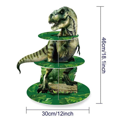 3 Tier Dinosaur Cupcake Stand Party Decor Cupcake Toppers Dino Dessert Tower Jungle Dino Theme Kid Boy Birthday Party Supplies