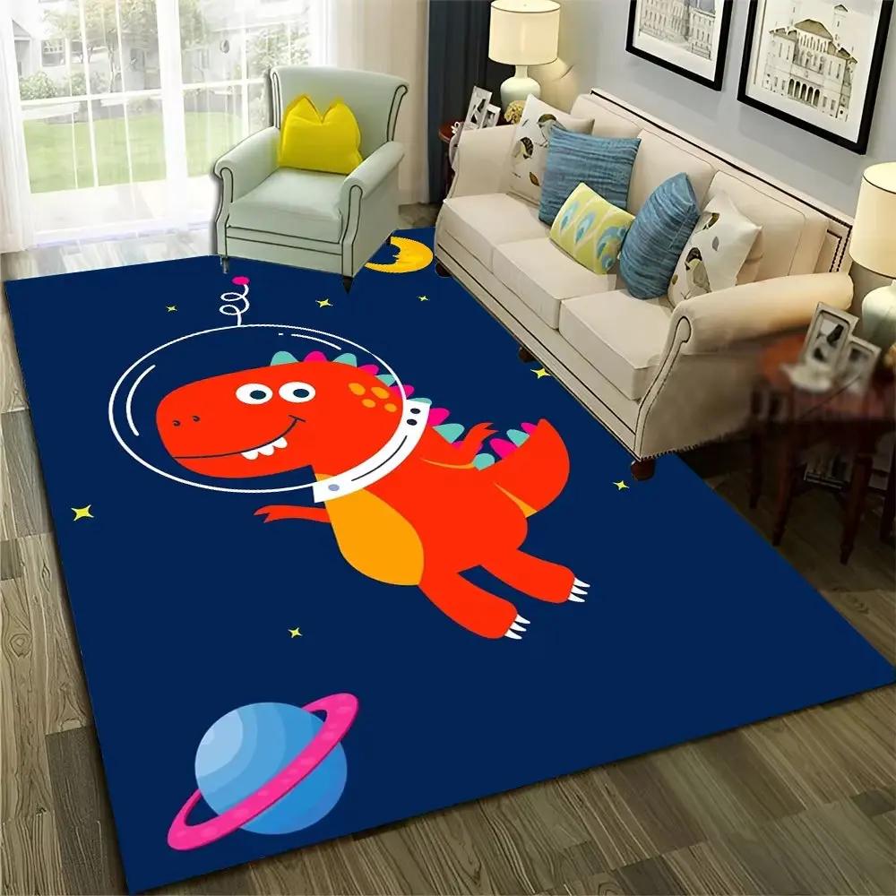 3D Cute Dino Dinosaur Space Cartoon Carpet Rug for Home Living Room Bedroom Sofa Doormat Decor,Child Area Rug Non-Slip Floor Mat