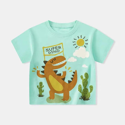 2025 Summer Children Boy Shorts Sleeve T-Shirts Cartoon Dinosaur Cotton Baby Boy Top 2-8 Years Kids Toddler Boy T Shirts Clothes